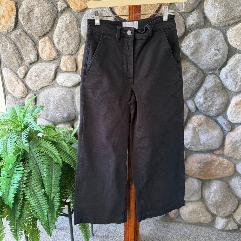Everlane Wide Leg Crop Pant Washed Black High Rise Cotton Twill Size 2